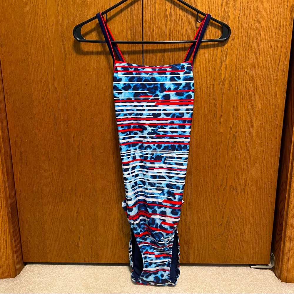 red white blue one piece women’s speedo, size M
